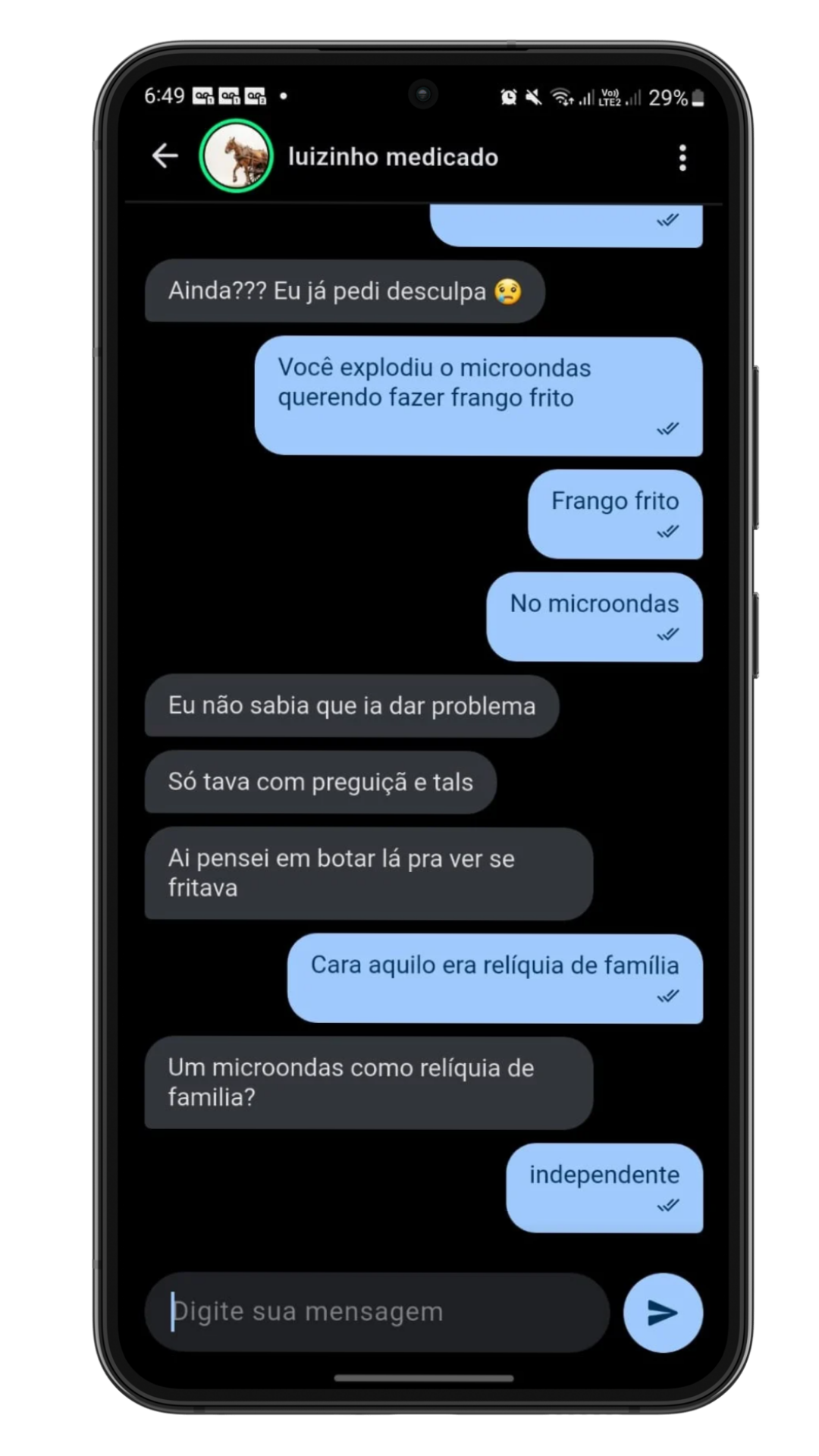 Tela de mensagens diretas da Miau com conversa em tempo real e campo para digitar mensagem.